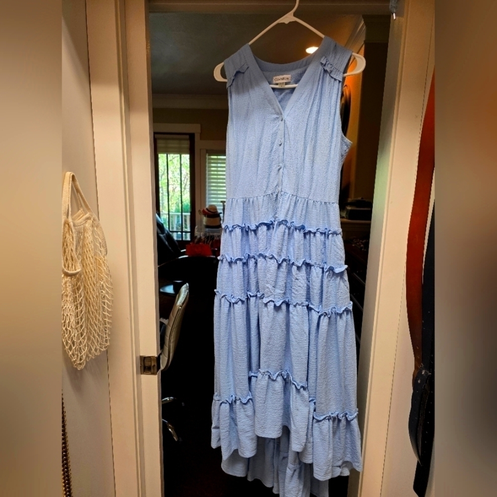 Light Blue Sleeveless Tiered  Ruffle Dress